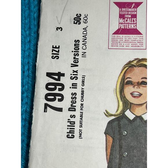 McCalls 7994 Sewing pattern girls dress A line 1960s Size 3 - Picture 2 of 8